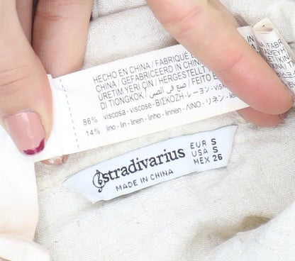 Stradivarius Women Ivory Sleeveless Shirt Dress S Lightweight Linen