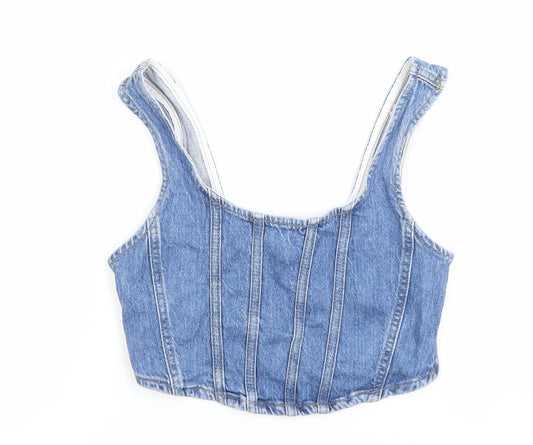 Womens UK Size XS Stradivarius Blue Cropped Tank