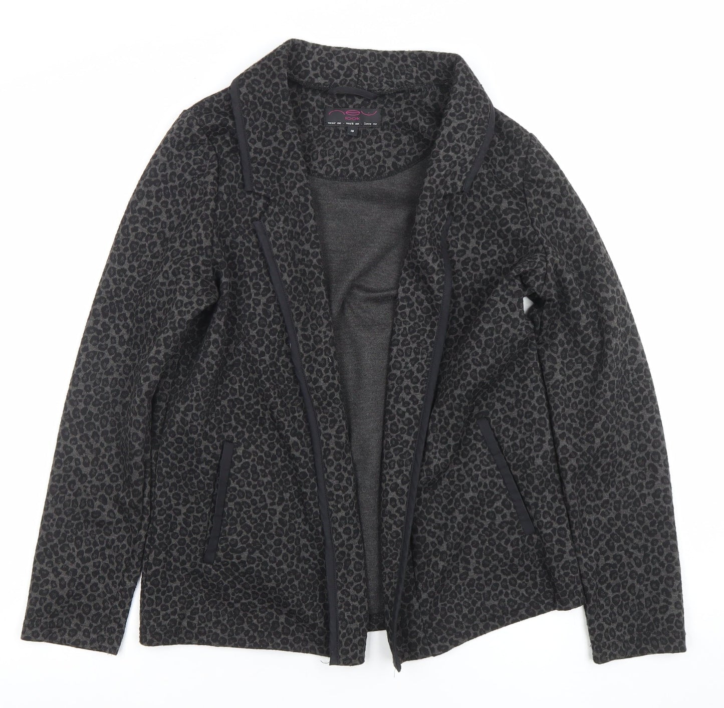 New Look Women Black Animal Print Blazer Size 10 Regular Fit