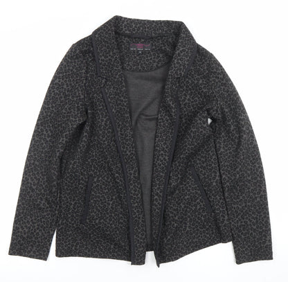 New Look Women Black Animal Print Blazer Size 10 Regular Fit