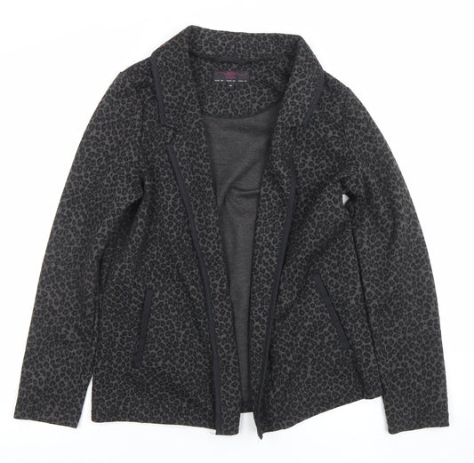 New Look Women Black Animal Print Blazer Size 10 Regular Fit