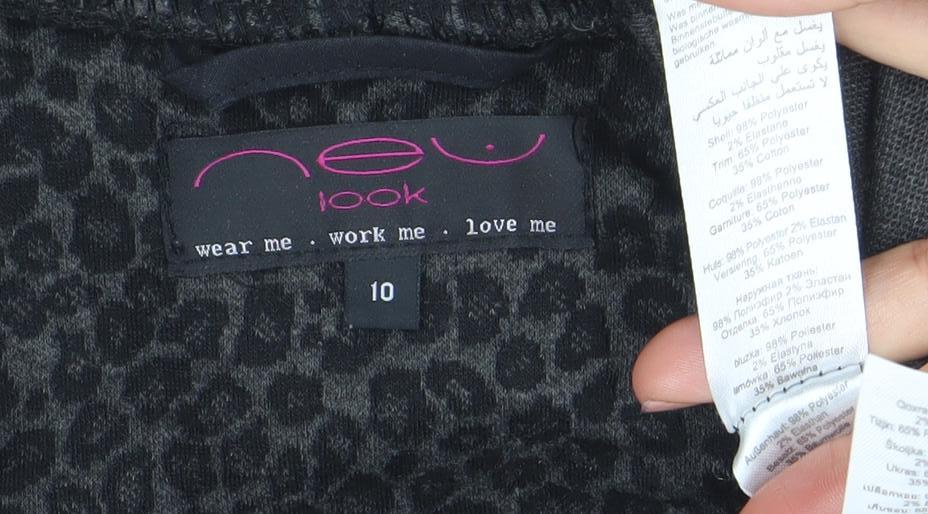 New Look Women Black Animal Print Blazer Size 10 Regular Fit