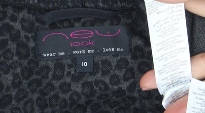 New Look Women Black Animal Print Blazer Size 10 Regular Fit