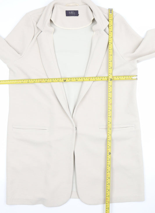 Marks and Spencer Women Ivory Size 14 Regular Fit Stretch Coatigan