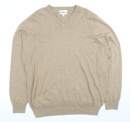 Marks and Spencer Men’s Beige Cotton V-Neck Jumper 2XL