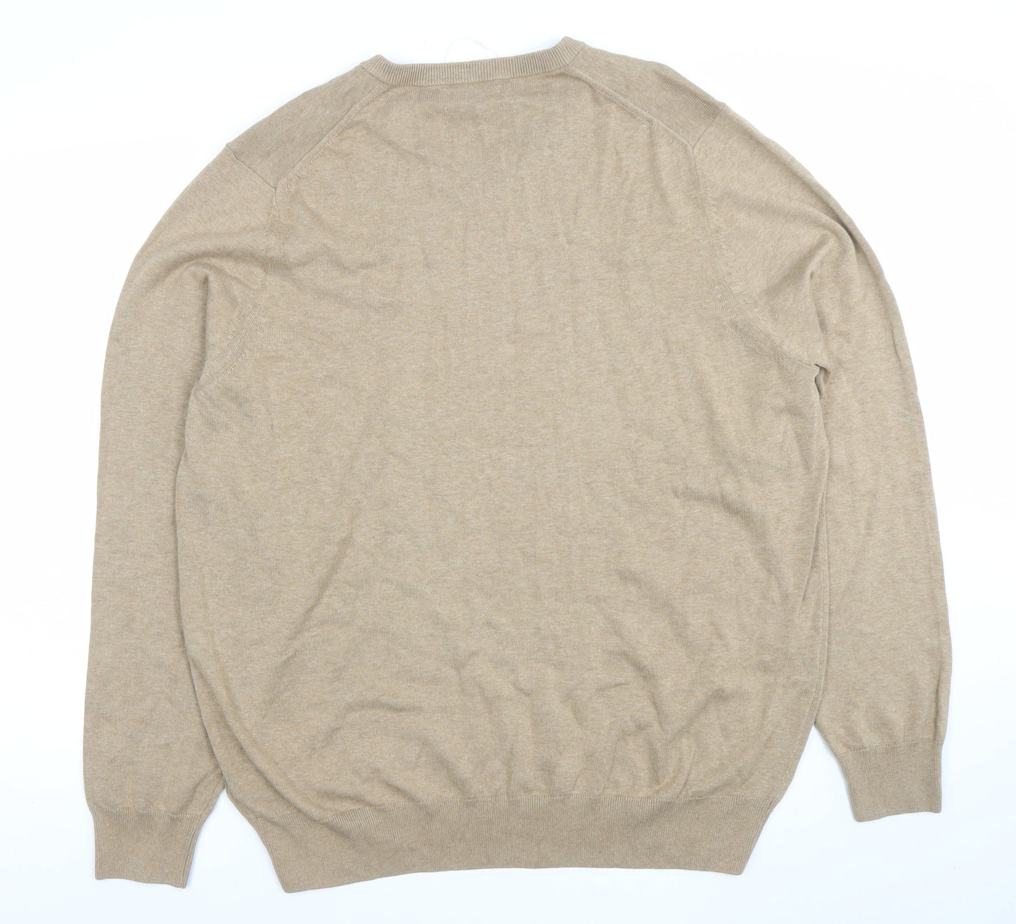 Marks and Spencer Men’s Beige Cotton V-Neck Jumper 2XL