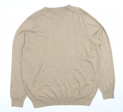 Marks and Spencer Men’s Beige Cotton V-Neck Jumper 2XL