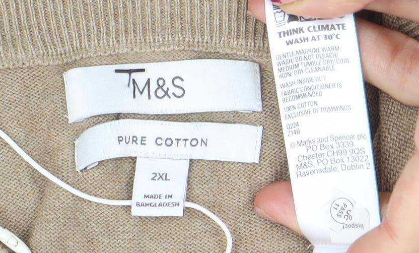 Marks and Spencer Men’s Beige Cotton V-Neck Jumper 2XL