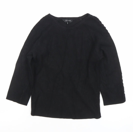 New Look Women's Black Knit 3/4 Sleeve Crew Neck Blouse Size 10