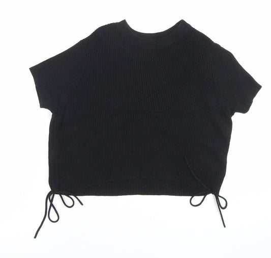 Womens UK Size 10 COLLUSION Black Cropped T-Shirt