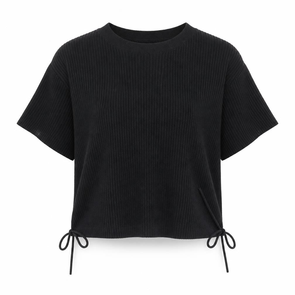 Womens UK Size 10 COLLUSION Black Cropped T-Shirt