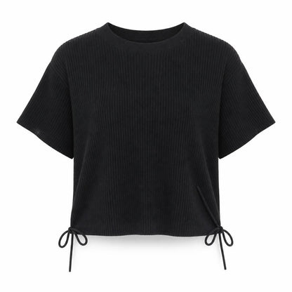 Womens UK Size 10 COLLUSION Black Cropped T-Shirt