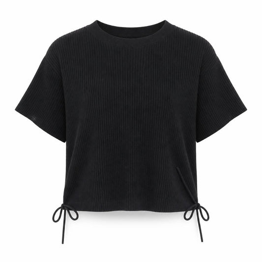 Womens UK Size 10 COLLUSION Black Cropped T-Shirt