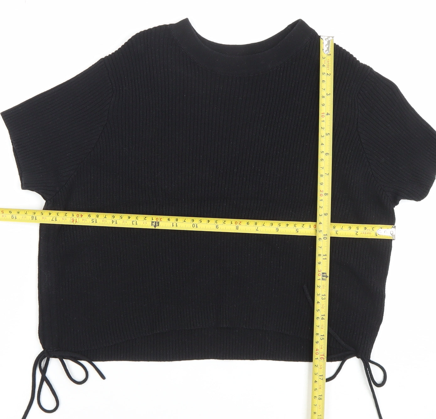 Womens UK Size 10 COLLUSION Black Cropped T-Shirt