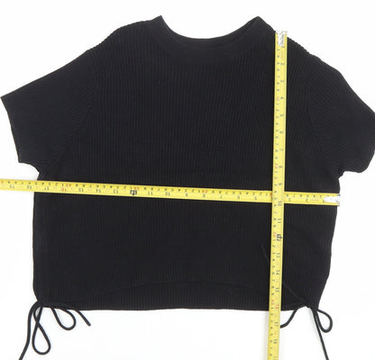 Womens UK Size 10 COLLUSION Black Cropped T-Shirt