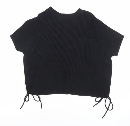 Womens UK Size 10 COLLUSION Black Cropped T-Shirt