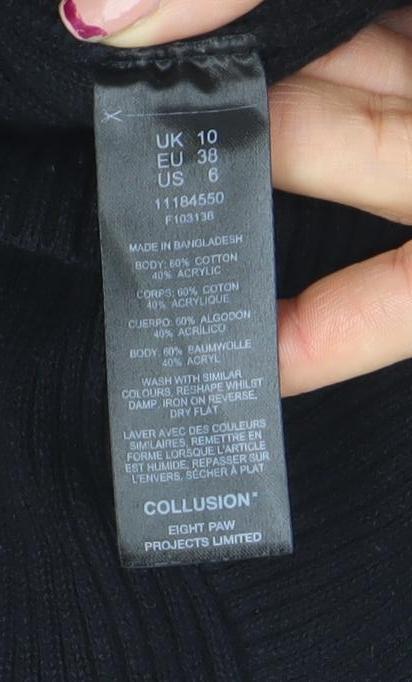 Womens UK Size 10 COLLUSION Black Cropped T-Shirt