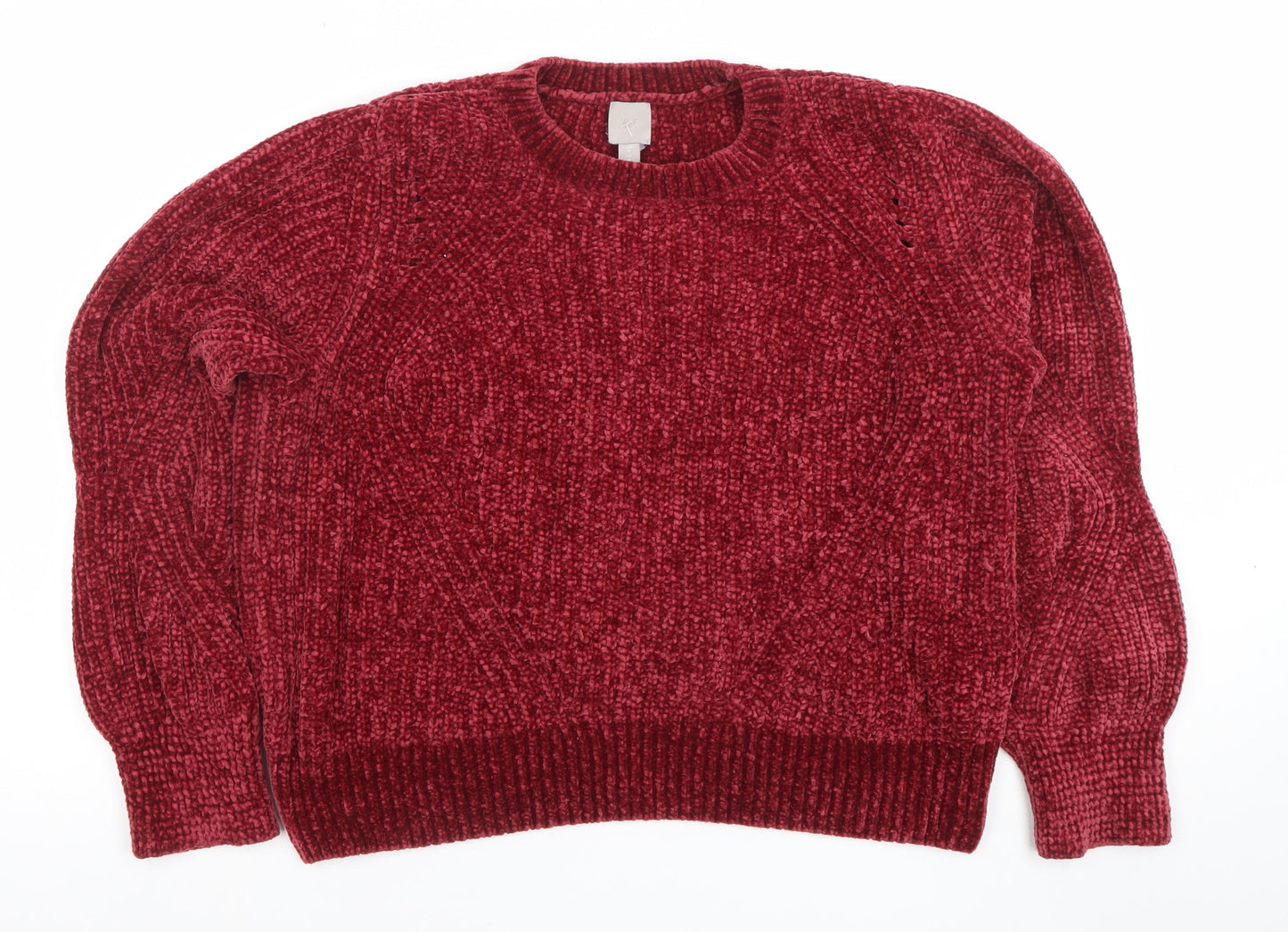 H&M Women's Red Chunky Knit Crew Neck Jumper Size M