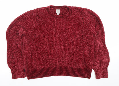 H&M Women's Red Chunky Knit Crew Neck Jumper Size M