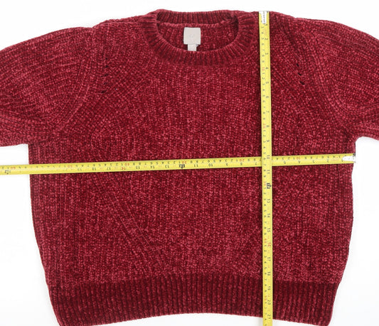 H&M Women's Red Chunky Knit Crew Neck Jumper Size M