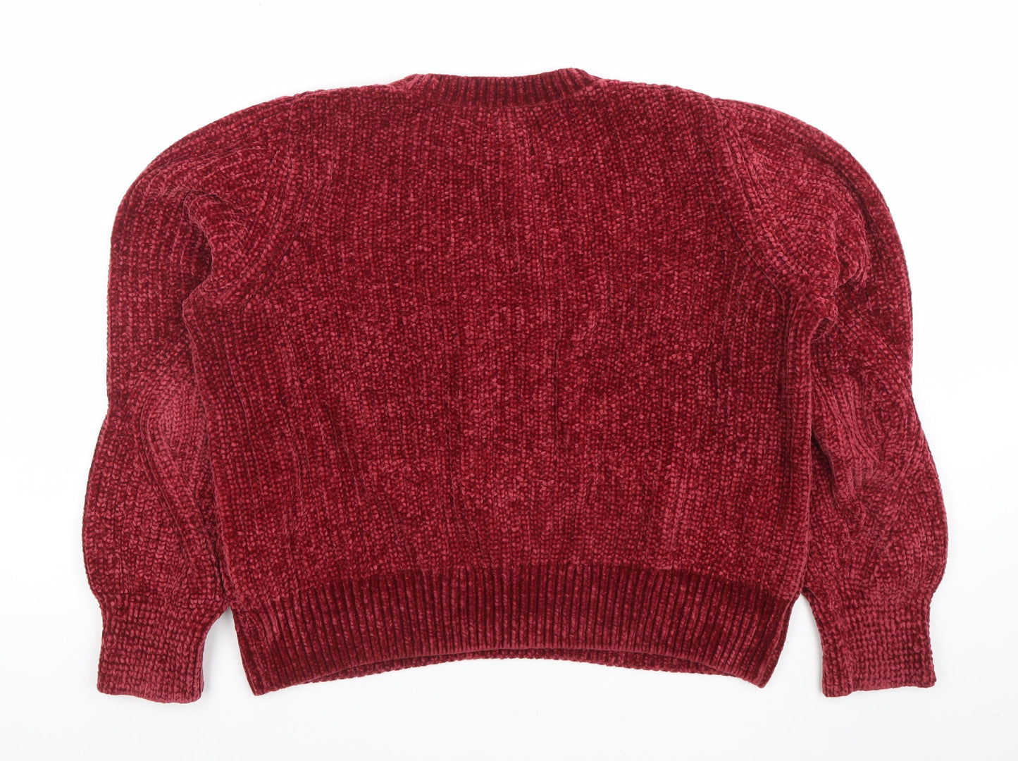 H&M Women's Red Chunky Knit Crew Neck Jumper Size M