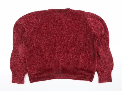 H&M Women's Red Chunky Knit Crew Neck Jumper Size M