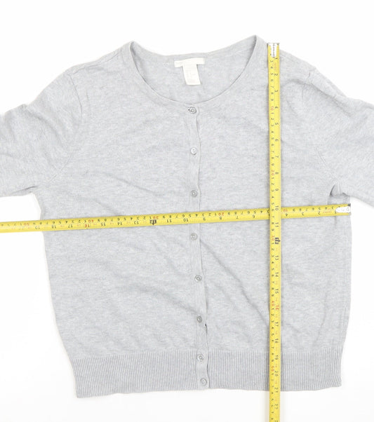 H&M Women Grey Cotton Knit Cardigan Size 12 Classic Style