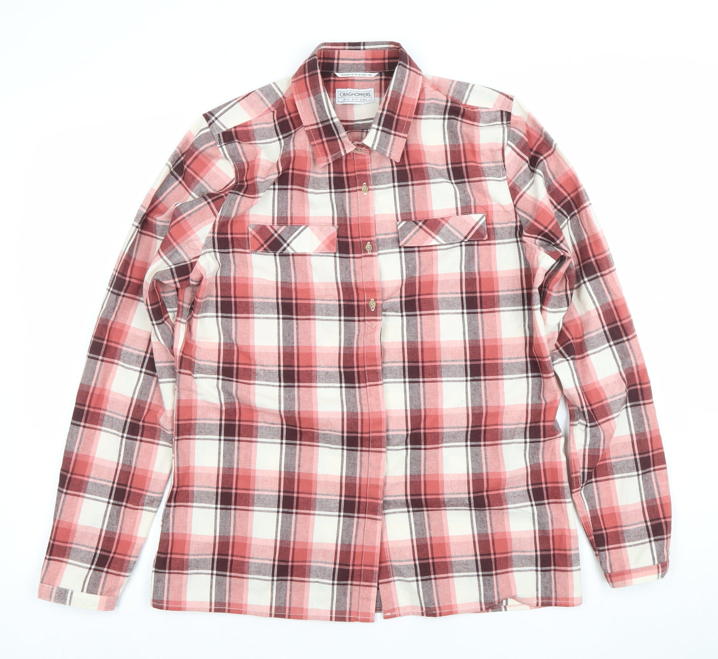 Craghoppers Women's Red Check Long Sleeve Button-Up Shirt Size 12