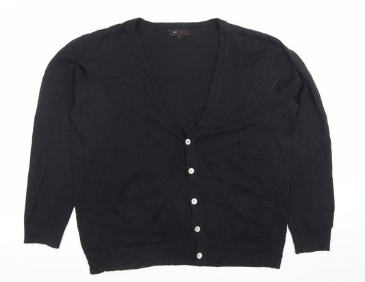 AR RED Men's Black Silk Cotton V-Neck Cardigan L