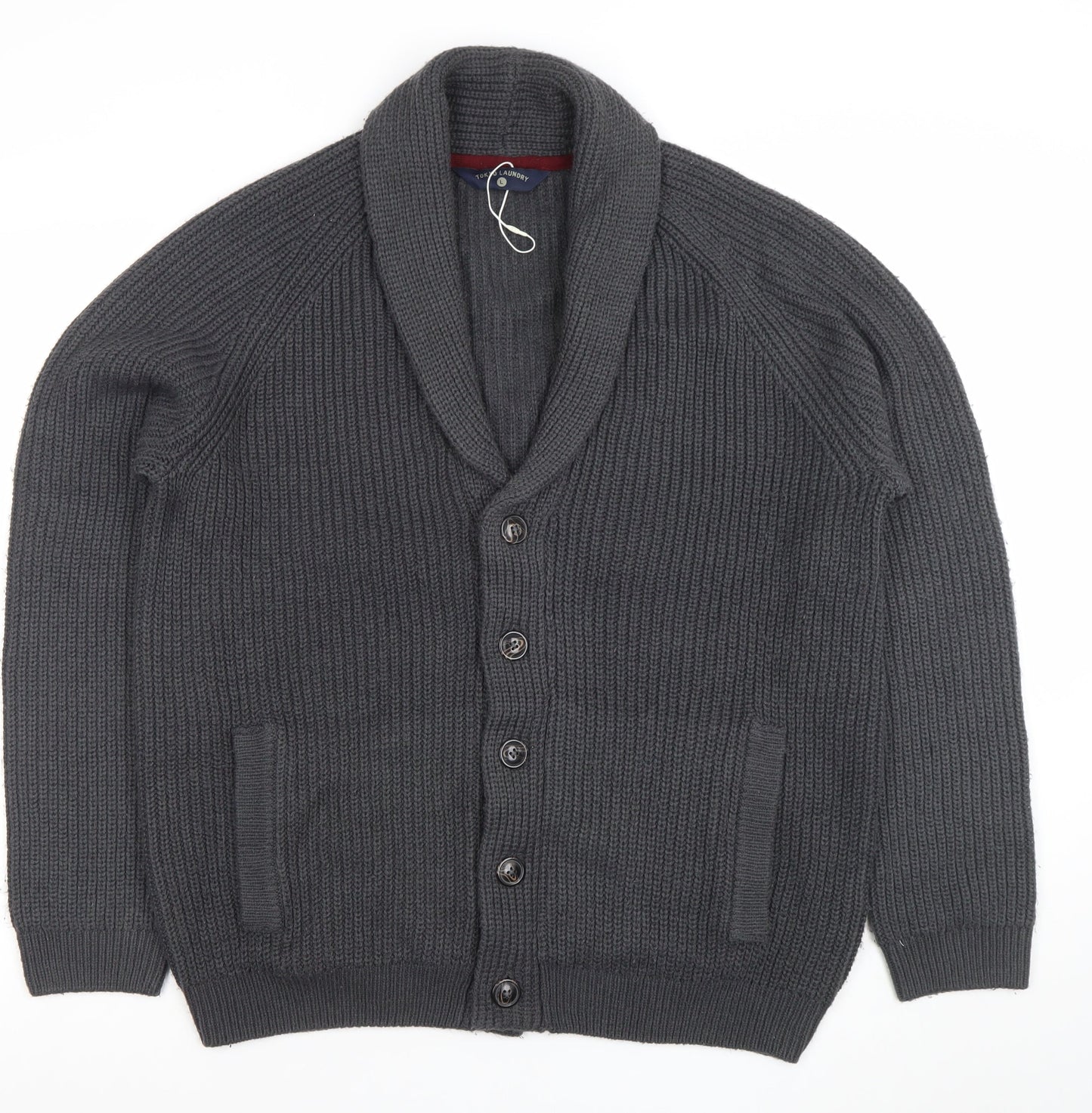 Tokyo Laundry Men’s Grey Chunky Knit Cardigan L Wool Blend