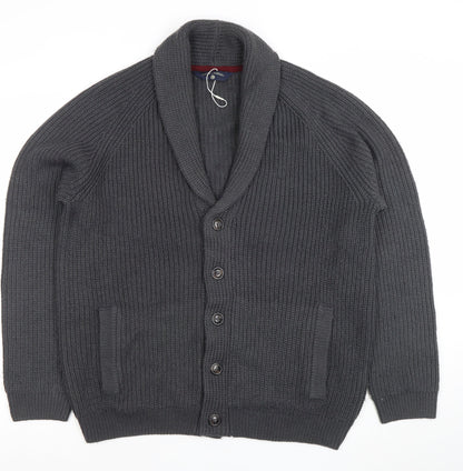 Tokyo Laundry Men’s Grey Chunky Knit Cardigan L Wool Blend