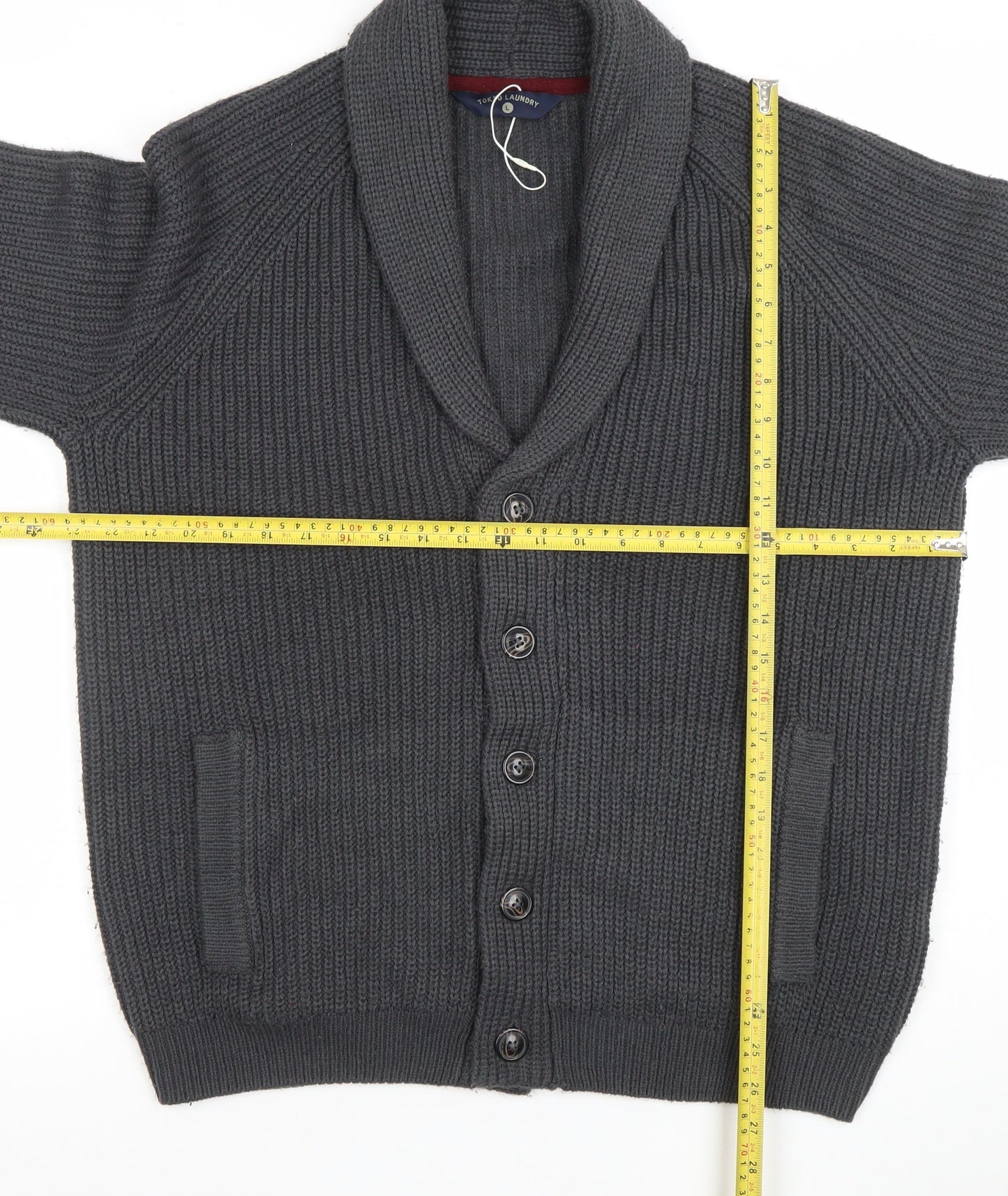 Tokyo Laundry Men’s Grey Chunky Knit Cardigan L Wool Blend