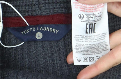 Tokyo Laundry Men’s Grey Chunky Knit Cardigan L Wool Blend