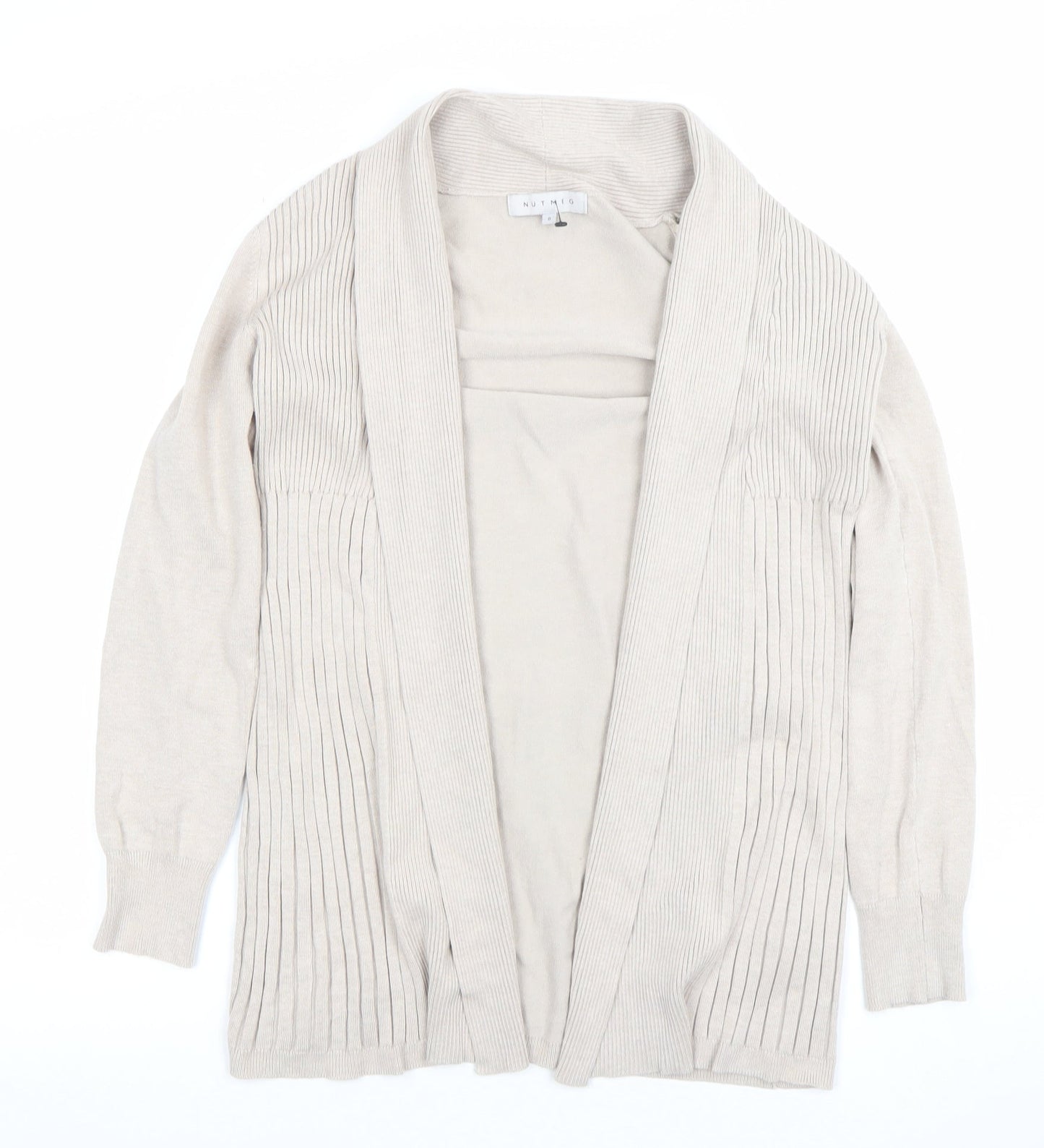 Nutmeg Women Beige Knit Open Cardigan Size 8 Long Sleeve