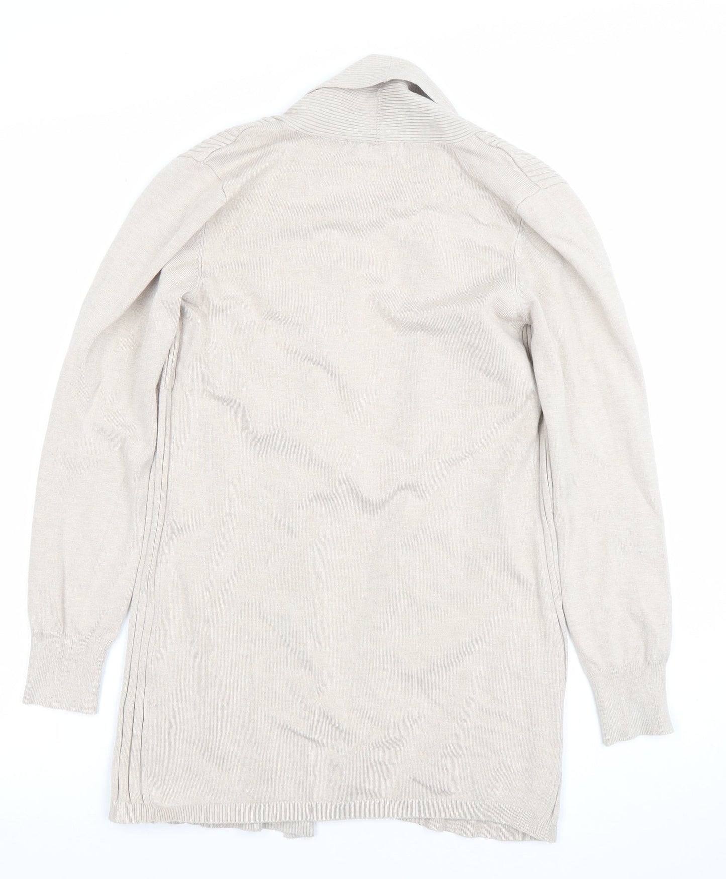 Nutmeg Women Beige Knit Open Cardigan Size 8 Long Sleeve