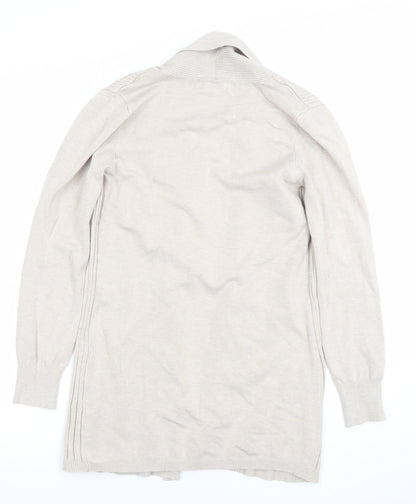 Nutmeg Women Beige Knit Open Cardigan Size 8 Long Sleeve