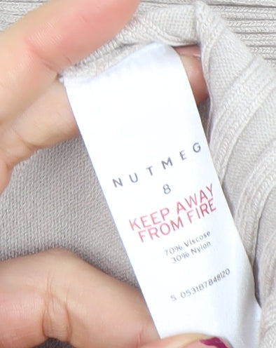 Nutmeg Women Beige Knit Open Cardigan Size 8 Long Sleeve