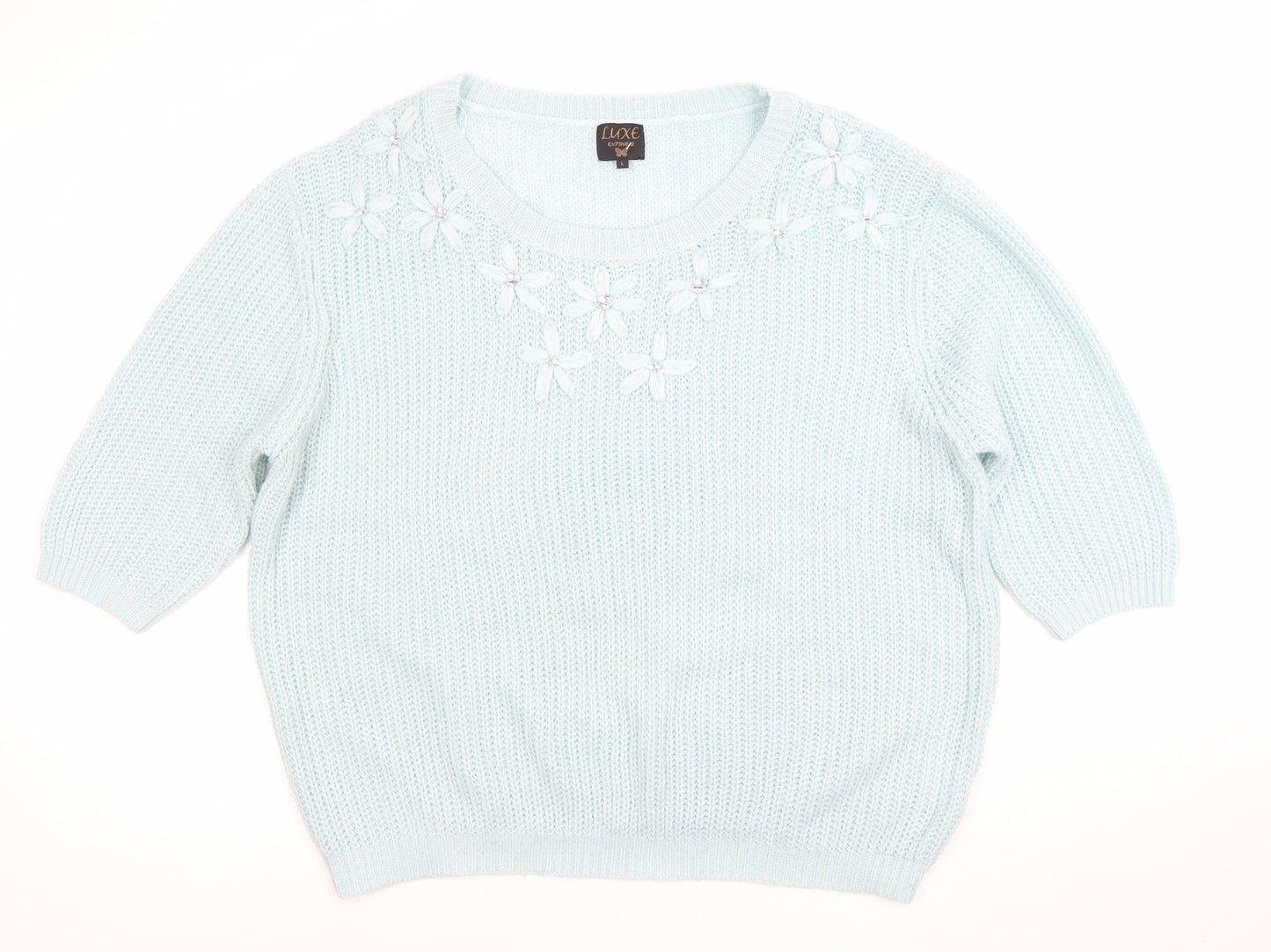 Womens UK Size L Luxe Knitwear Blue Pullover Jumper