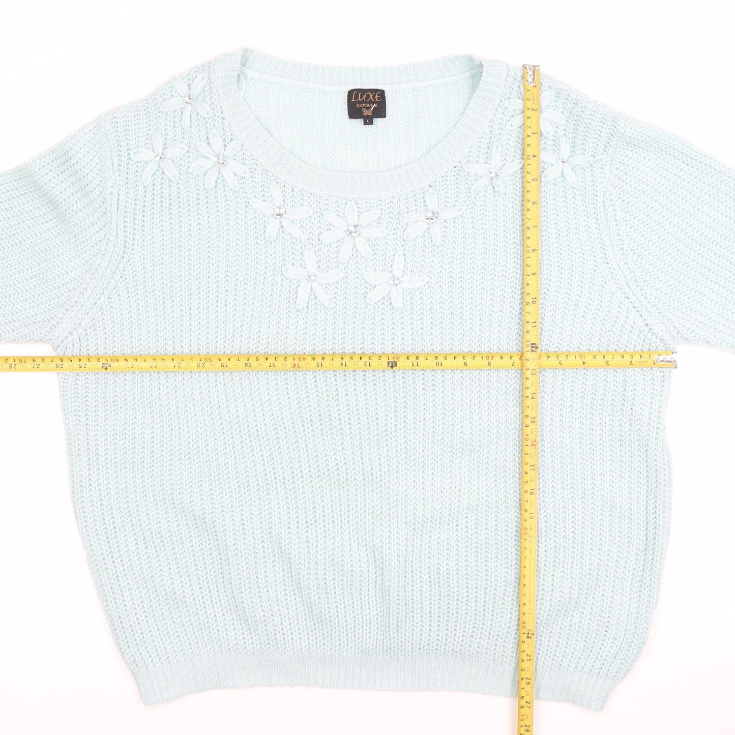 Womens UK Size L Luxe Knitwear Blue Pullover Jumper