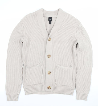 River Island Men's Beige Cotton Knit Cardigan Jumper Size S