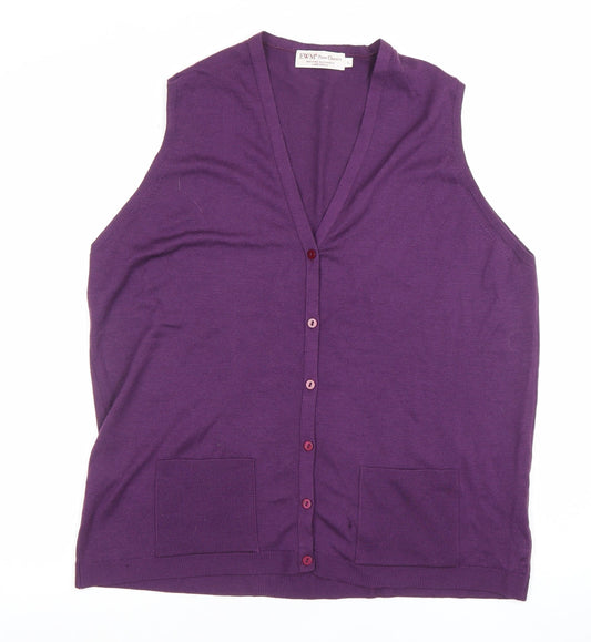 EWM Women Purple Lambswool Sleeveless V-Neck Button Vest Size L