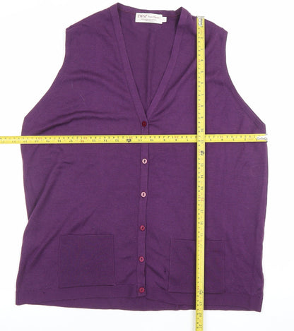 EWM Women Purple Lambswool Sleeveless V-Neck Button Vest Size L