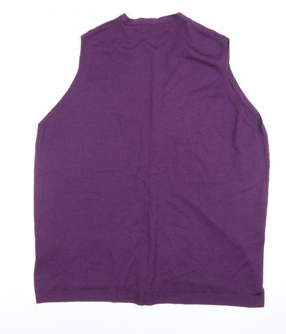 EWM Women Purple Lambswool Sleeveless V-Neck Button Vest Size L