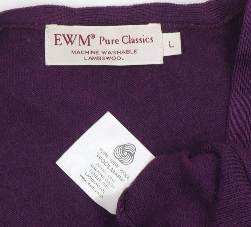 EWM Women Purple Lambswool Sleeveless V-Neck Button Vest Size L