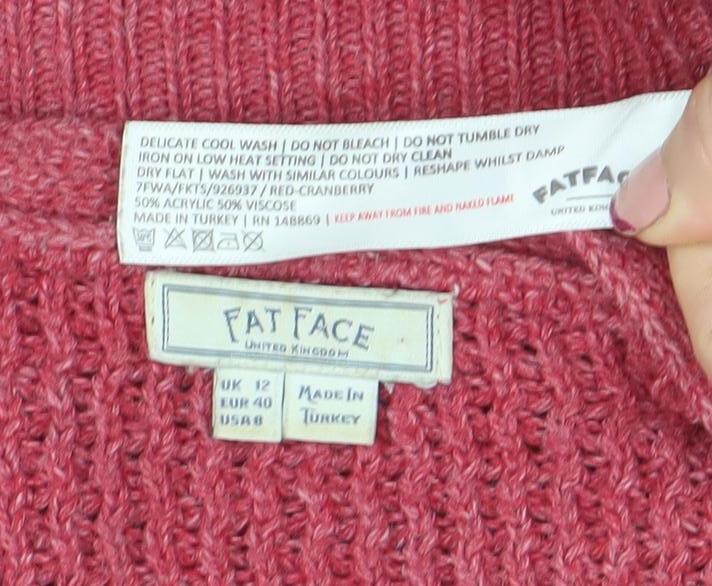 Fat Face Women’s Pink Chunky Knit V-Neck Cardigan Size 12