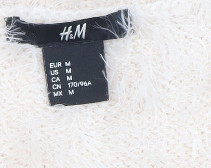 H&M Women Ivory Fluffy V-Neck Relaxed Fit Jumper Size 12
