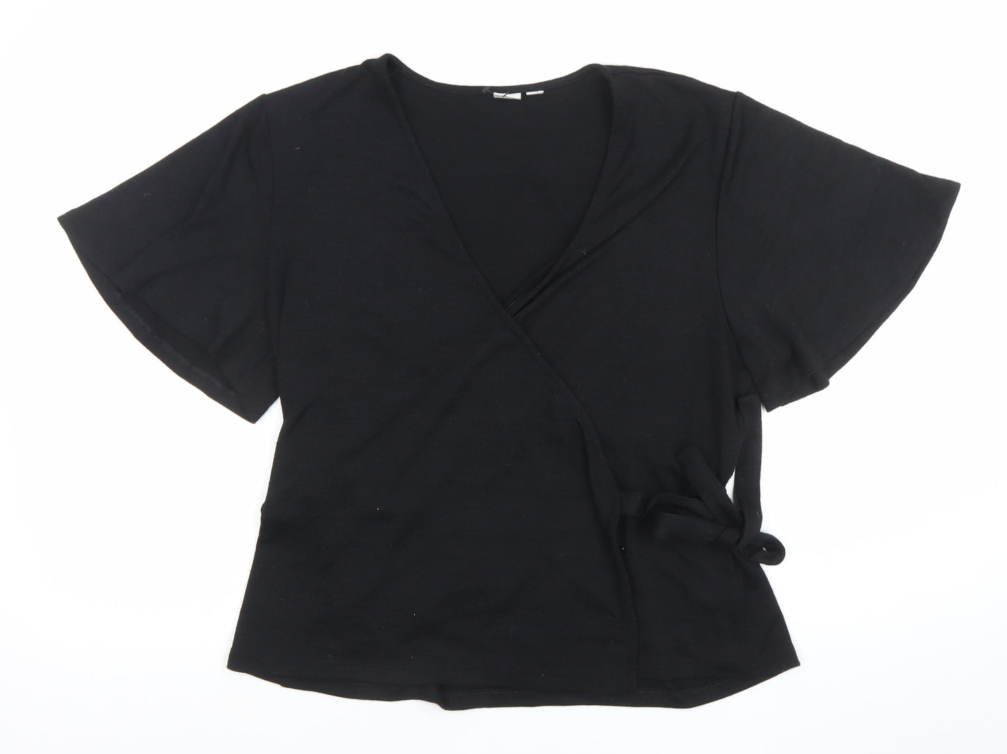 GAP Womens Black Wrap V-Neck Short Sleeve Cotton Jumper XL
