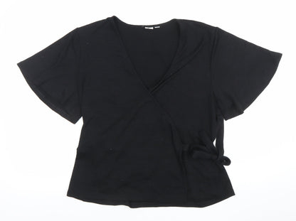 GAP Womens Black Wrap V-Neck Short Sleeve Cotton Jumper XL