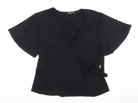 GAP Womens Black Wrap V-Neck Short Sleeve Cotton Jumper XL