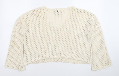 ASOS DESIGN Women’s Ivory Open-Knit V-Neck Cotton Jumper Size 10